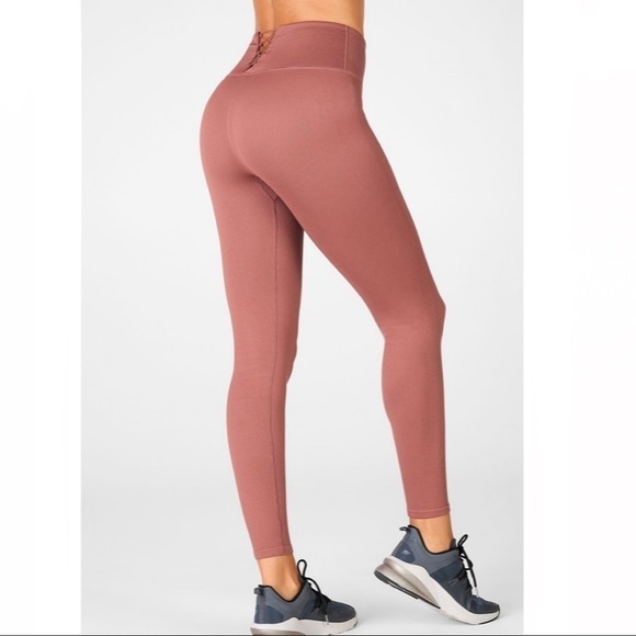 Fabletics Pants - 𝅺fabletics High Waisted Seamless Ribbed Lace Up Leggings Size Small